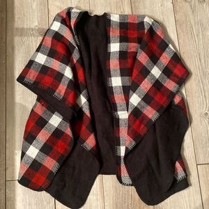 Plaid Flannel Wool Shawl Poncho Cape OsFA